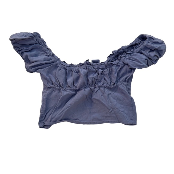 Kendall & Kylie Blue Ruffled Tie front Crop Top - Picture 2 of 3